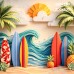Tło fotograficzne „Papercut plaża z deskami surfingowymi” | 4047